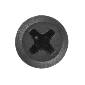 Czarna śruba z krzyżowym nacięciem do drewna, metalu i innych.