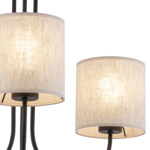Lampa wisząca t.b.t. z dwoma abażurami z beżowej tkaniny.