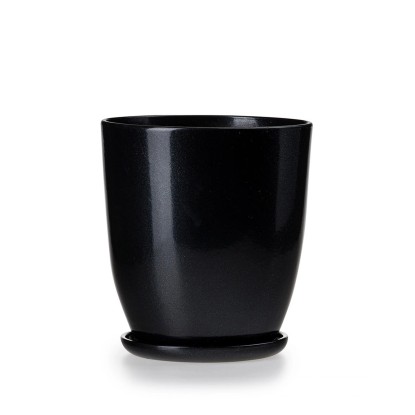 Doniczka z podstawką wysoka czarny połysk - 24,5 cm
