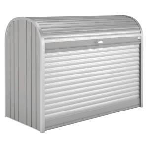 Biohort StoreMax 160 skrzynia ogrodowa w kolorze szary kwarc z roletą i zamkiem cylindrycznym.