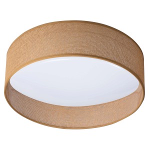 Okrągła lampa sufitowa LED Plafony z brązowym abażurem.