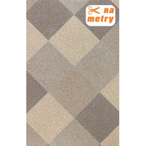 Wykładzina PCV we wzór rombów w odcieniach beżu i szarości.