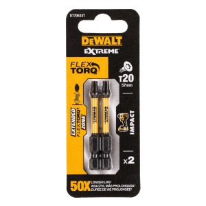 Zestaw bitów DeWalt T20, 2 sztuki, do wkrętarek ze strefą FlexTorq.