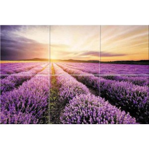 Płytka dekoracyjna z polem lawendy o zachodzie słońca. Płytka ścienna do łazienki i kuchni.