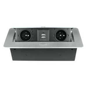 DPM Listwa przedłużacza wpuszczana 2-gniazdowa 2P+Z + 2xUSB srebrna