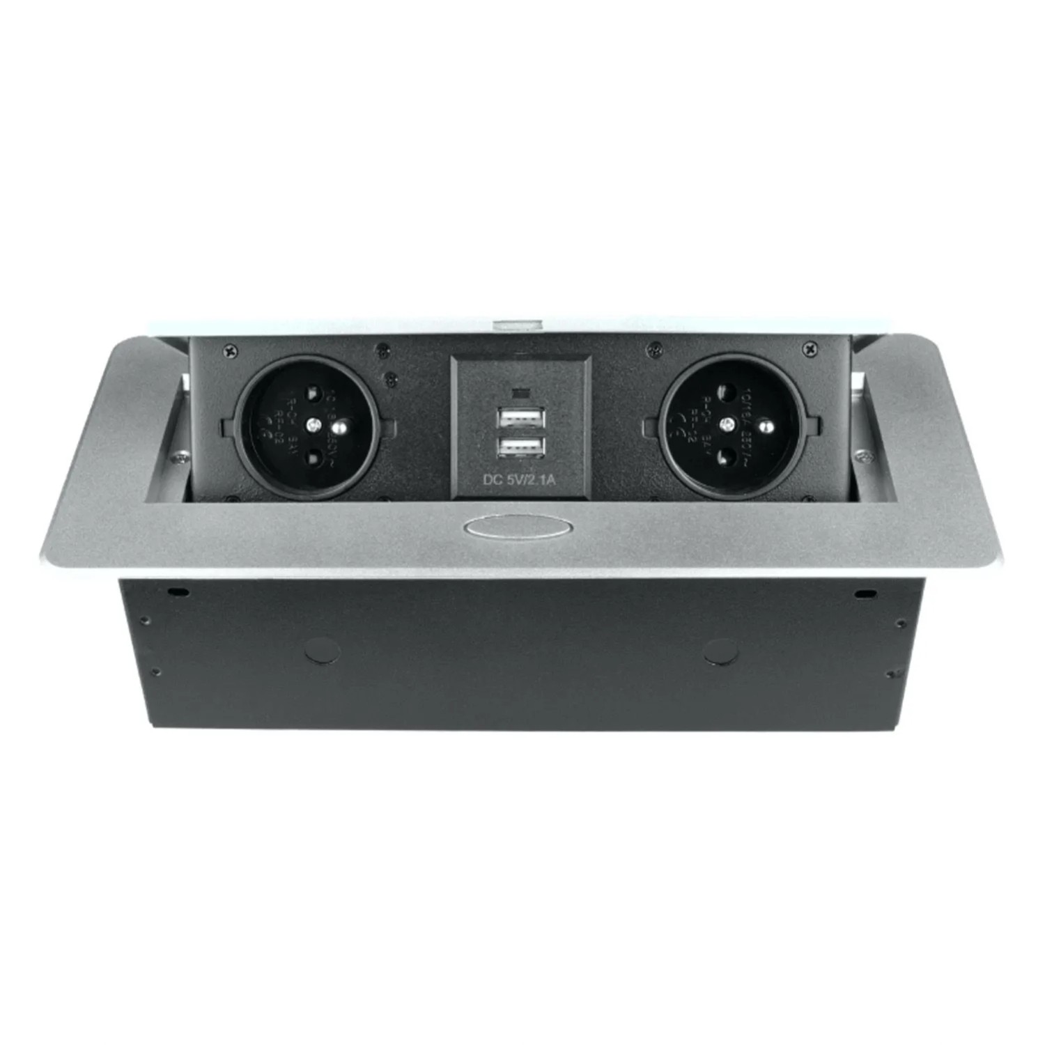 DPM Listwa przedłużacza wpuszczana 2-gniazdowa 2P+Z + 2xUSB srebrna