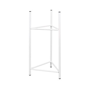 Biały, minimalistyczny metalowy stojak na kwiaty.