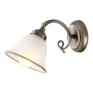 Klasyczny kinkiet ze szkłem matowym i wykończeniem ze starego mosiądzu.