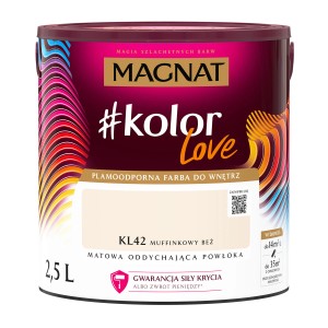 Wiadro z farbą Magnat #kolor Love, odcień Muffinowy Beż, 2,5L. Kolorowa farba do ścian wewnętrznych.