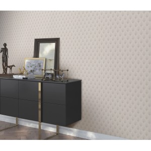 Tapeta flizelinowa Erismann Versailles Antoinette w kolorze taupe z błyszczącą strukturą wachlarza na ścianie.