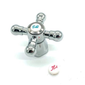 Uchwyt zamienny t.b.t., chromowany, krzyżowy uchwyt z osłoną "Cold" i "Hot".