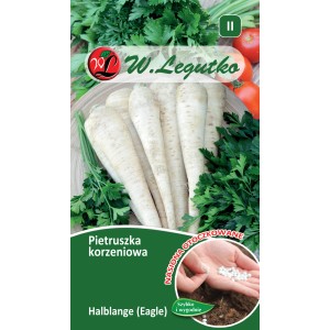 Zdjęcie opakowania nasion t.b.t. pietruszki korzeniowej, odmiana Halblange (Eagle).