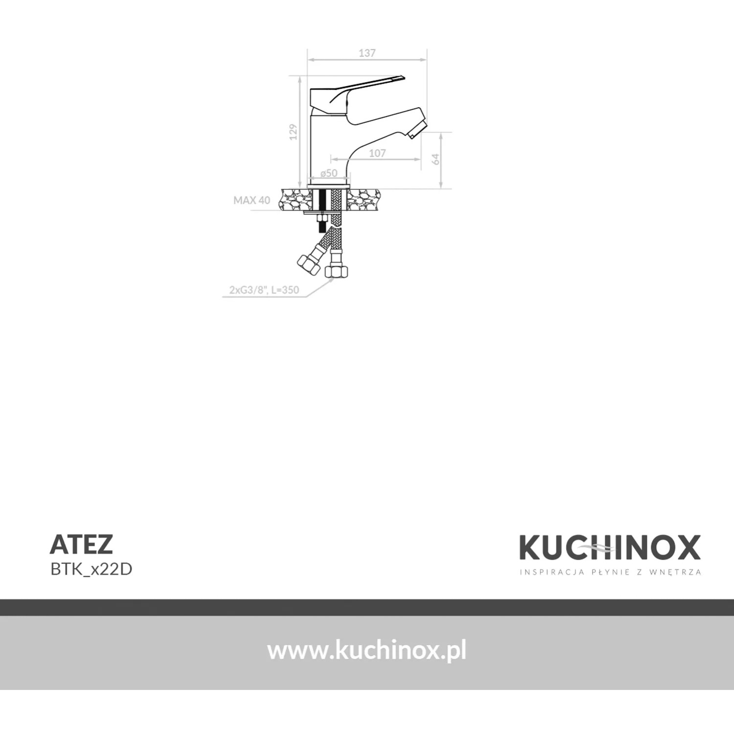 Kuchinox Bateria umywalkowa stojąca z korkiem Atez chrom_2