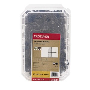 Pudełko czarnych wkrętów, 3,5x35 mm, marki Koelner. Do drewna.