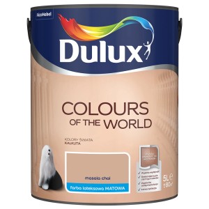 Wiadro z farbą Dulux Colours of the World Kalkuta, odcień Masala Chai, matowa farba lateksowa do ścian.
