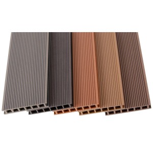 Różnokolorowe deski tarasowe t.b.t. w przekroju