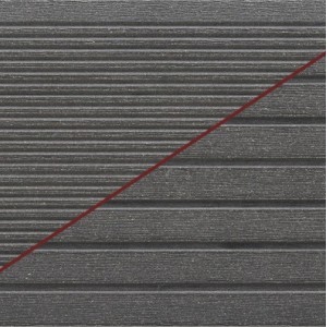 Szara deska tarasowa t.b.t. z drobnymi rowkami i czerwoną linią.