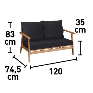 Wymiary zestawu mebli ogrodowych t.b.t.: 120x74,5x83 cm (długość x szerokość x wysokość).