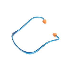 Nauszniki LUX Proflex z niebieskim pałąkiem i pomarańczowymi wkładkami.