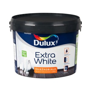Wiadro białej farby do ścian wewnętrznych Dulux Extra White, 10 litrów.