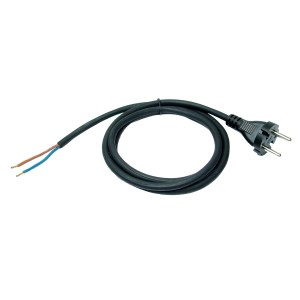 Czarny kabel zasilający z wtyczką Schuko i otwartymi końcami.