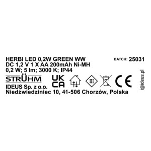 Struhm Lampa solarna do postawienia HERBI LED 0,2W 3000K 5lm IP44 zielona