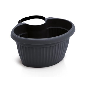 Antracytowa doniczka wisząca t.b.t. z żebrowaną powierzchnią.