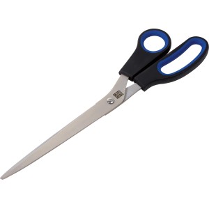 Nożyczki do tapet LUX 249 mm z niebiesko-czarną rączką do precyzyjnego tapetowania.