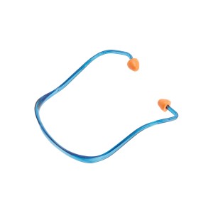 Ochronniki słuchu LUX Proflex z niebieskim pałąkiem i pomarańczowymi wkładkami.