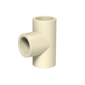 Beżowy trójnik do instalacji grzewczych.