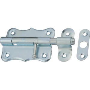 Srebrny rygiel t.b.t. z płytką montażową do drzwi i bram.