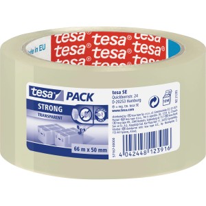 Tesapack Strong przezroczysta taśma pakowa, 66 m x 50 mm, do lekkich kartonów.