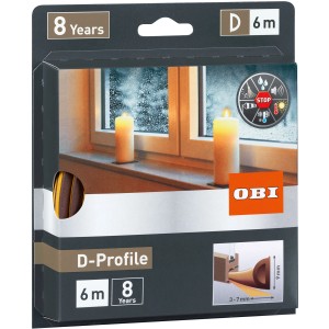 Opakowanie brązowej uszczelki gumowej do drzwi/okien OBI z profilem D.