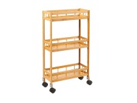 EVG Regał łazienkowy na kółkach wąski, bambusowy 3 półki