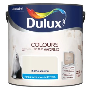 Farba do ścian Dulux „Ziarno sezamu”: Matowa, intensywna kolorystycznie farba do wnętrz w 2,5l wiadrze.