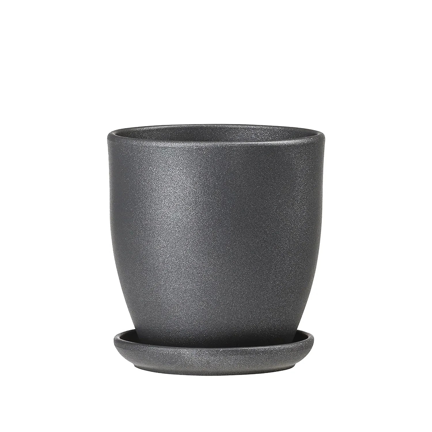 Doniczka z podstawką wysoka grafit - 13,5 cm