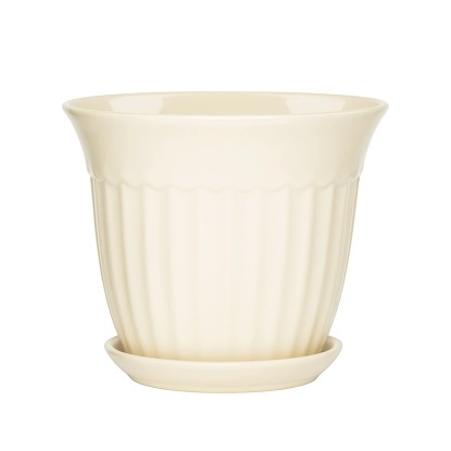 Doniczka z podstawką Xena kremowy połysk - 21 cm