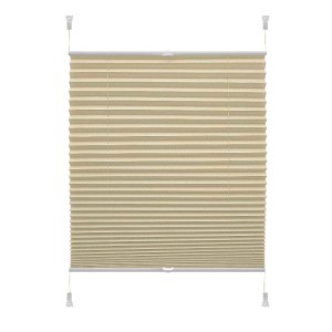 Beżowa roleta t.b.t. do okien, pokazana w pozycji zamkniętej.