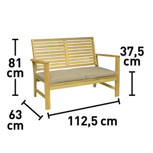 Wymiary ławki ogrodowej t.b.t.: 81x112,5x63 cm (WxSxG).