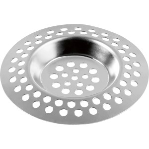 Okrągłe sitko do odpływu ze stali nierdzewnej (75 mm) z otworami do zbierania włosów i zanieczyszczeń.