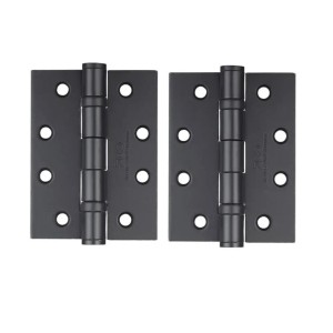 Czarne zawiasy meblowe t.b.t., zestaw dwóch wytrzymałych zawiasów do drzwi.