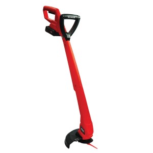 Czerwony akumulatorowy podkaszacz t.b.t. do precyzyjnych krawędzi trawnika.