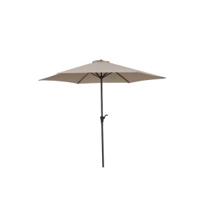 Beżowy parasol balkonowy t.b.t. zapewniający cień na balkonie.
