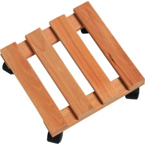 Kwadratowa podstawka na rośliny z buku (25x25 cm) z kółkami ułatwiającymi przesuwanie.