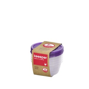 5-częściowy zestaw pojemników na żywność Keeper z fioletowymi pokrywkami, idealny do przechowywania żywności.