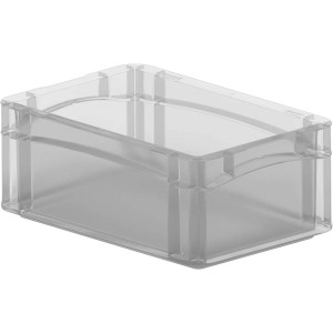 Przezroczysty pojemnik Eurobox-System (30x20x12 cm) z pełną ścianką do modułowego przechowywania.