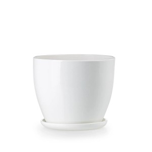 Doniczka z podstawką biały połysk - 21  cm