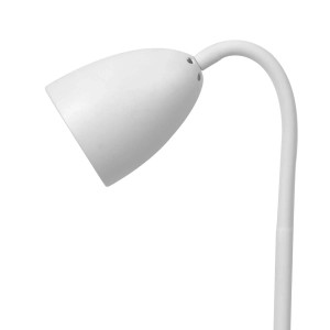 Biała lampa podłogowa t.b.t. z elastycznym ramieniem, idealna jako oświetlenie dekoracyjne.