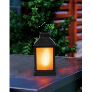 Czarny lampion solarny z efektem płomienia do ogrodu i na patio.
