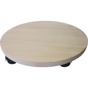 Okrągła podstawka na kółkach z buku, Ø 35 cm, z czarnymi kółkami ułatwiającymi przesuwanie.